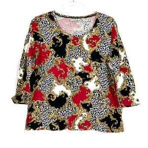 Chico's | Mobwife Tee Shirt 3/4 Sleeve Leopard Brocade Casual Chico's 2/US Large
